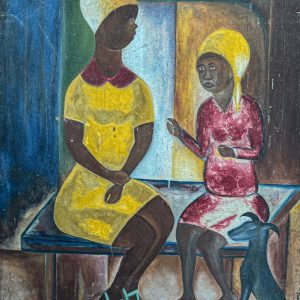 Commère de Castera Bazile illustre une scène de vie animée, où l’artiste capte avec finesse l’esprit du quotidien. À travers des couleurs vibrantes et une composition expressive, il met en lumière les échanges et la convivialité, typiques de la culture populaire. Son style détaillé et narratif donne vie aux personnages, rendant l’œuvre à la fois dynamique et empreinte d’authenticité.