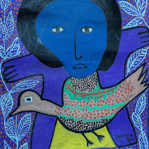 Fétiche de Dieuseul Paul incarne la puissance mystique des croyances haïtiennes. À travers des formes symboliques et des couleurs vibrantes, l’artiste met en scène un objet sacré chargé d’énergie spirituelle, reflétant le lien profond entre culture, tradition et forces invisibles.