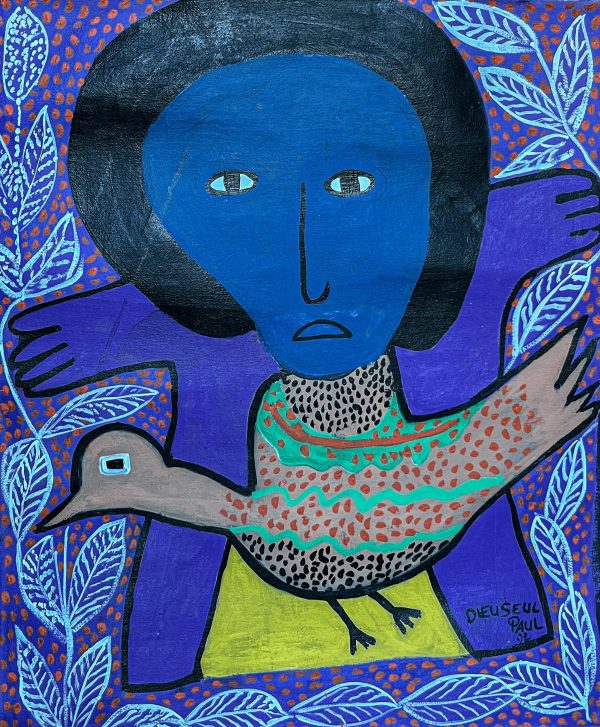 Fétiche de Dieuseul Paul incarne la puissance mystique des croyances haïtiennes. À travers des formes symboliques et des couleurs vibrantes, l’artiste met en scène un objet sacré chargé d’énergie spirituelle, reflétant le lien profond entre culture, tradition et forces invisibles.