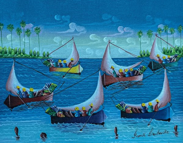 Marine 2 (6) de Franck Dautruche illustre la beauté intemporelle du monde maritime. À travers des nuances de bleu et des jeux de lumière, l’artiste capte le mouvement fluide de l’eau et l’atmosphère apaisante de la mer, offrant une vision à la fois réaliste et poétique de l’océan.