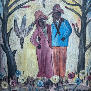 Jadin Lanmou de Hector Hippolyte est une œuvre empreinte de spiritualité et de sensualité. À travers des couleurs vibrantes et des formes expressives, l’artiste évoque un jardin mystique où l’amour et la nature se mêlent harmonieusement. Son style instinctif et inspiré confère à la scène une dimension symbolique, entre rêve et réalité.