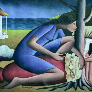 Tanbou Lou de J.E. Gourgues est une célébration du rythme et de la tradition haïtienne. À travers des couleurs dynamiques et des formes expressives, l’artiste met en lumière la puissance du tambour, symbole de culture et de résistance. L’œuvre évoque la connexion profonde entre musique, spiritualité et identité haïtienne.
