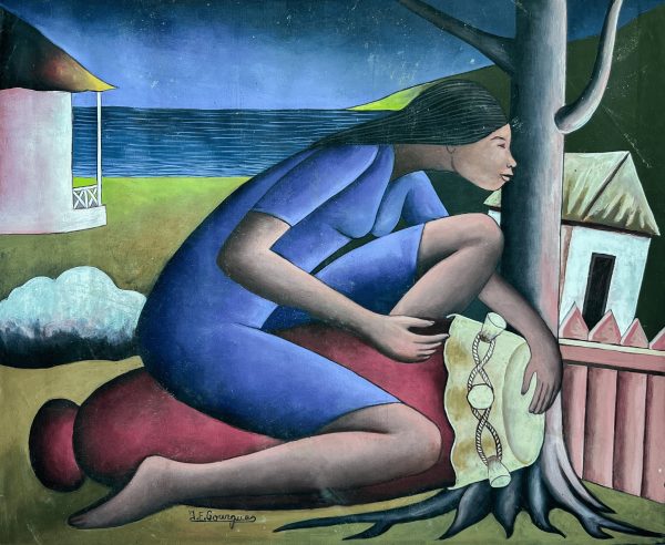 Tanbou Lou de J.E. Gourgues est une célébration du rythme et de la tradition haïtienne. À travers des couleurs dynamiques et des formes expressives, l’artiste met en lumière la puissance du tambour, symbole de culture et de résistance. L’œuvre évoque la connexion profonde entre musique, spiritualité et identité haïtienne.