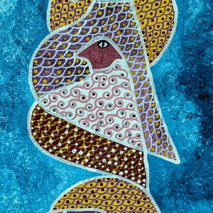2.19 de Levoy Exil s'inscrit dans son style caractéristique du mouvement Saint-Soleil, mêlant abstraction et spiritualité. À travers des formes organiques et une palette vibrante, l’artiste évoque un monde mystique où la nature et les forces cosmiques s’entrelacent. Son œuvre traduit une vision onirique, chargée d’énergie et de symbolisme, propre à l’art haïtien inspiré du vodou.