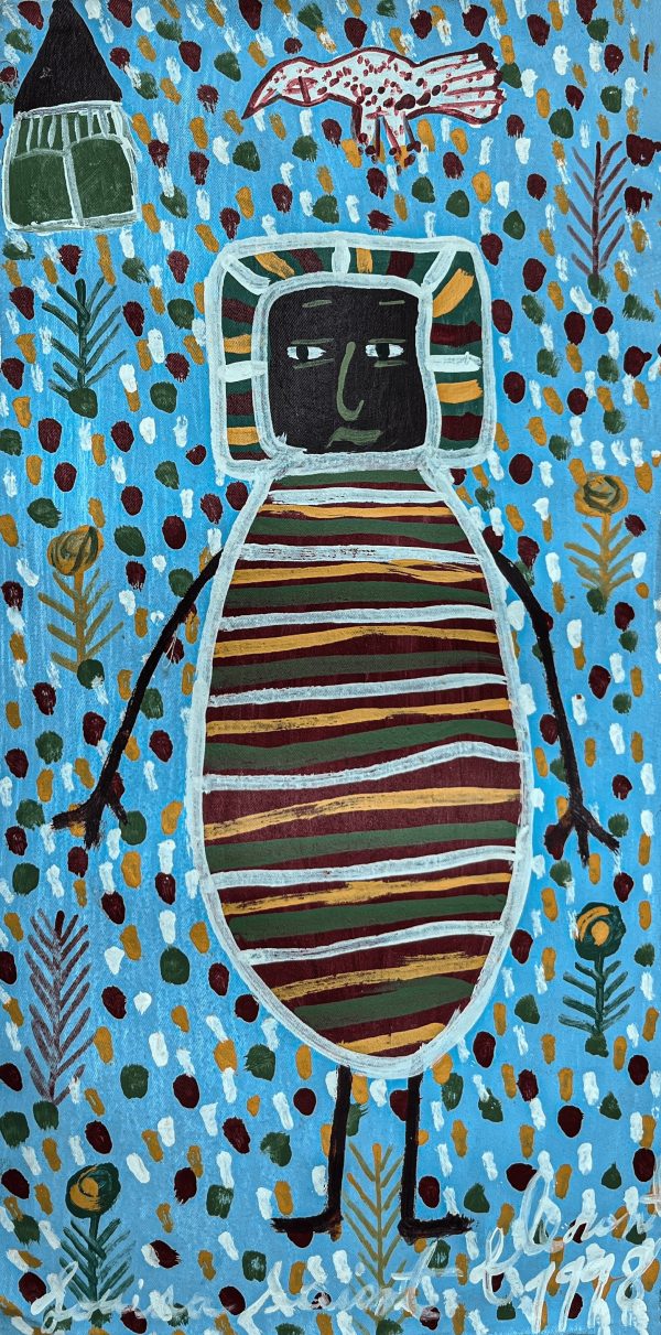 En 1998, Louisiane Saint Fleurant continue d’explorer son style naïf caractéristique, mettant en scène des figures féminines, des scènes de vie quotidienne et des éléments spirituels. À travers des couleurs chaleureuses et des formes stylisées, elle exprime la richesse de la culture haïtienne avec une sensibilité unique. Son travail, empreint de douceur et de symbolisme, célèbre la force et la beauté des traditions haïtiennes.