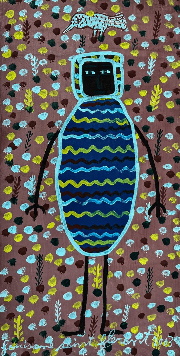 En 2003, Louisiane Saint Fleurant poursuit son exploration artistique avec des œuvres vibrantes et empreintes de spiritualité. Fidèle à son style naïf, elle utilise des couleurs riches et des formes stylisées pour représenter des scènes de la vie quotidienne, des figures féminines et des éléments mystiques. Son art célèbre la culture haïtienne avec une touche poétique et une profonde sensibilité.