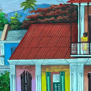 Le tableau Mab de Luckner Innocent célèbre un héritage haïtien profond en mettant en scène un jeu traditionnel ancré dans l’enfance. L’artiste capture non seulement l’amusement des enfants, mais aussi la transmission des valeurs de partage, d’agilité et de compétition amicale qui font partie de la culture populaire haïtienne depuis des générations.