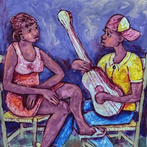 Le Fileur de Mindes Semerzier illustre avec finesse le geste précis et répétitif du travail artisanal. À travers une palette de couleurs harmonieuse et des traits expressifs, l’artiste met en lumière la concentration et la dextérité du personnage, rendant hommage au savoir-faire traditionnel et à la patience du métier.
