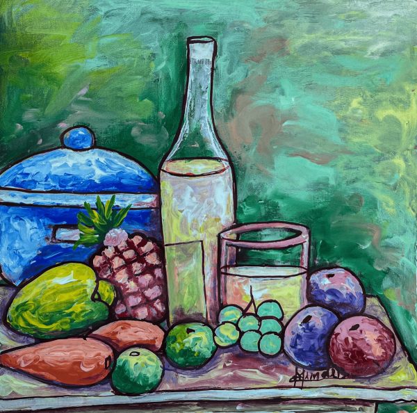 Nature morte de Mindes Semerzier met en valeur l’harmonie des formes et des couleurs à travers une composition minutieuse. L’artiste joue avec la lumière et les textures pour donner vie aux objets du quotidien, créant une atmosphère à la fois intime et expressive, empreinte de sensibilité et d’élégance.