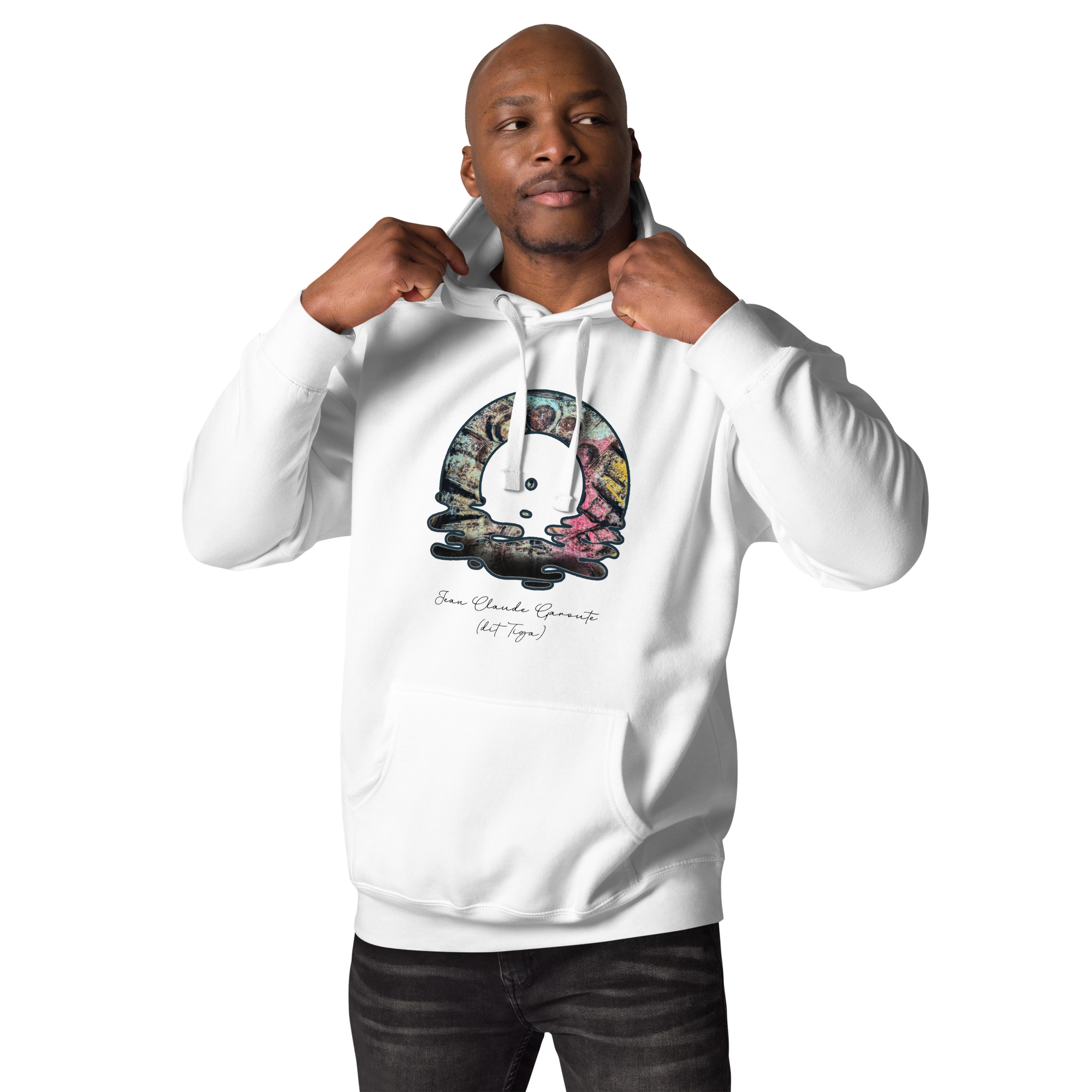 8 White Graphic Hoodie unisex inspired by Tiga's Art: The Ultimate Comfort and Street Style